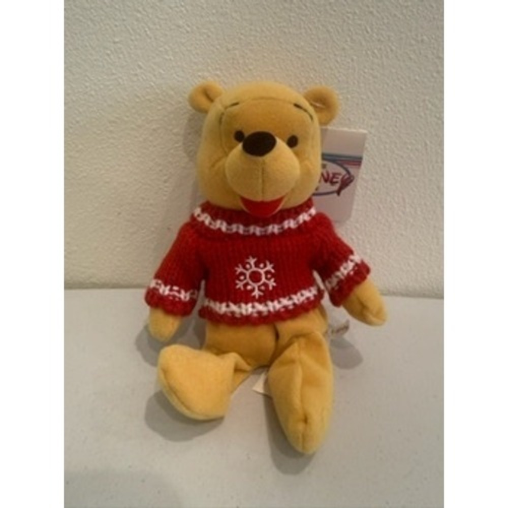 Disney Store Winnie the Pooh Holiday Plush Set 1999 Reindeer Snowflake Sweaters